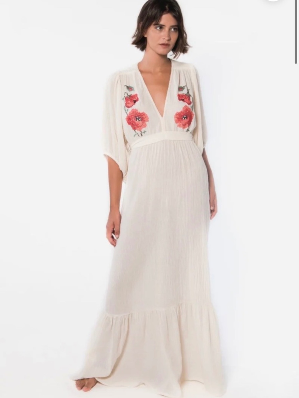 La Troupe Cayetana Embroidered Cotton Maxi Dress Cream Size M